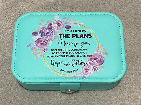 Cyan Large Travel Jewellery Box - For I Know The Plans I Have For You Jeremiah 29:11
