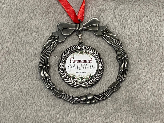 Metal Wreath Silver Hanging CHRISTmas decoration - Emmanuel 'God With Us' Matthew 1:23 (Copy)