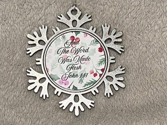 Metal Star Silver Hanging CHRISTmas decoration - And The Word Became Flesh John 1:14