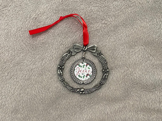 Metal Wreath Silver Hanging CHRISTmas decoration - JESUS