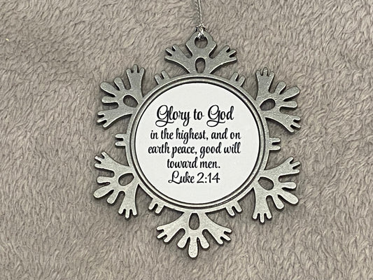 Metal Star Silver Hanging CHRISTmas decoration - Glory to God In The Highest Luke 2:14