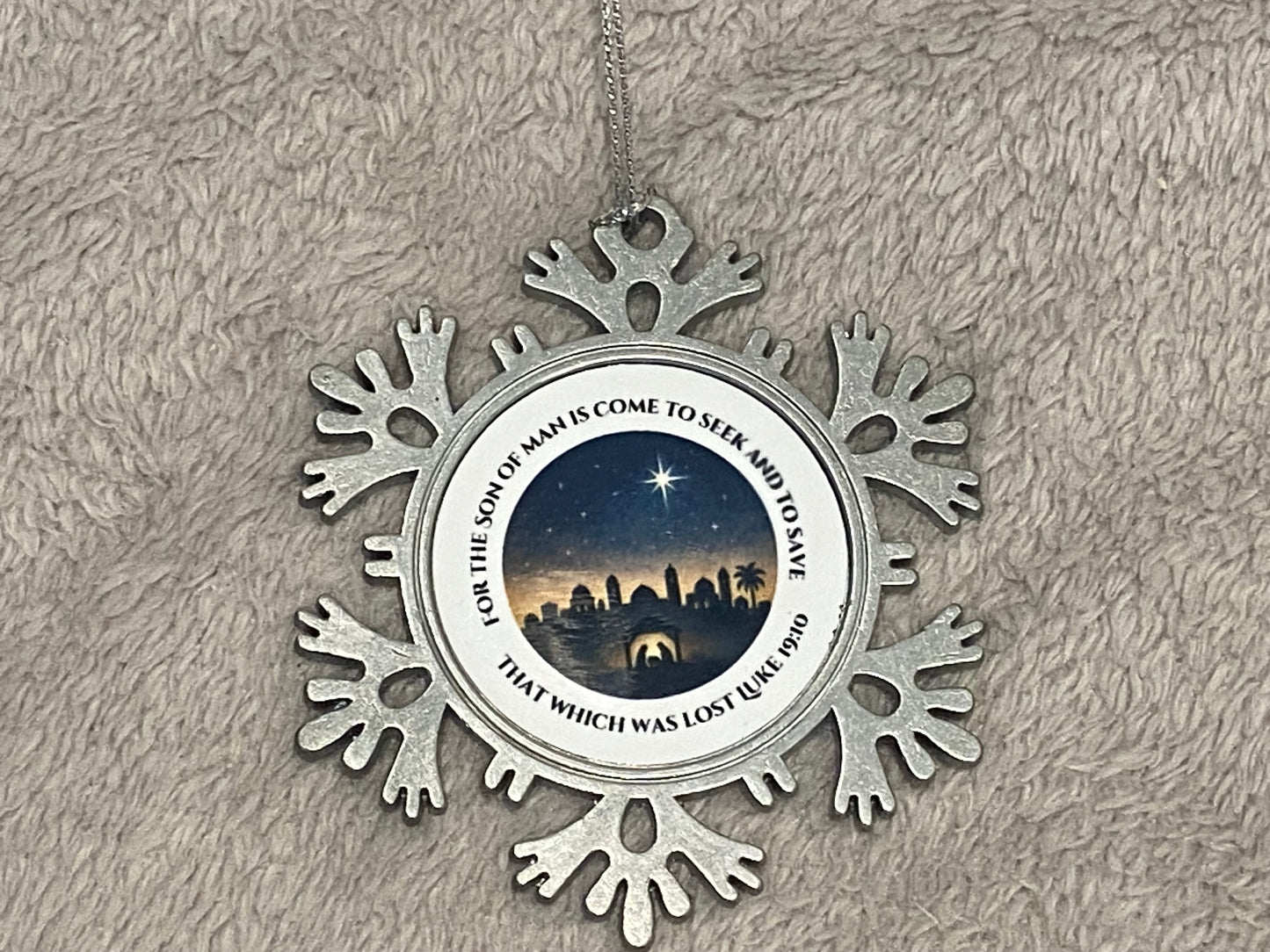 Metal Star Silver Hanging CHRISTmas decoration - For The Son of Man Is To Come To Seek & To Save Luke 19:10