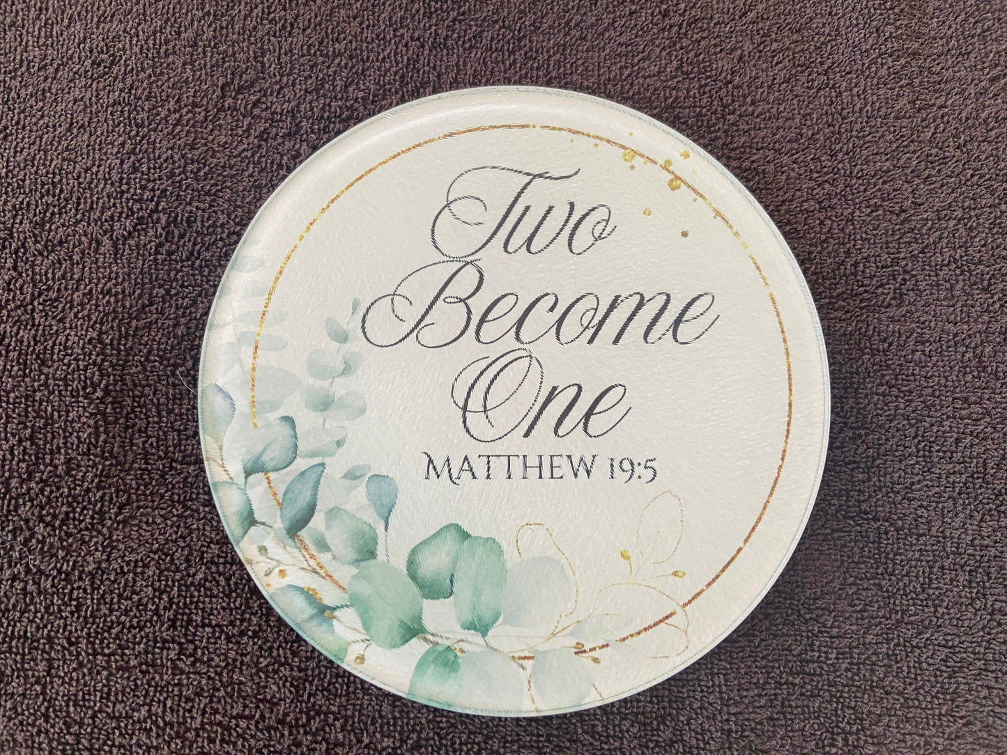 Round Glass Cutting Board - 20cm  - Two Become One Matthew 19:5
