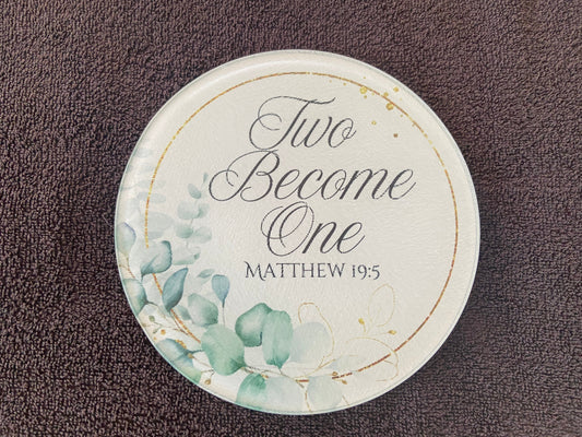 Round Glass Cutting Board - 20cm  - Two Become One Matthew 19:5