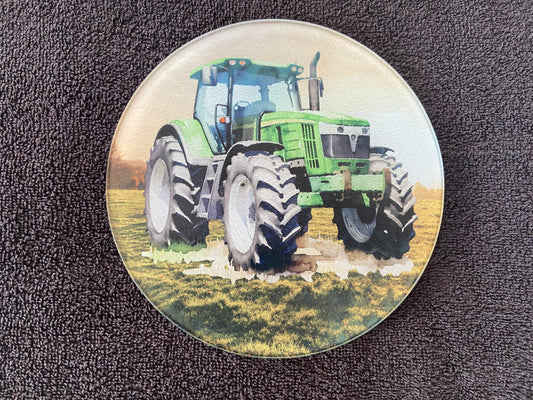 Round Glass Cutting Board - 20cm - Green Tractor