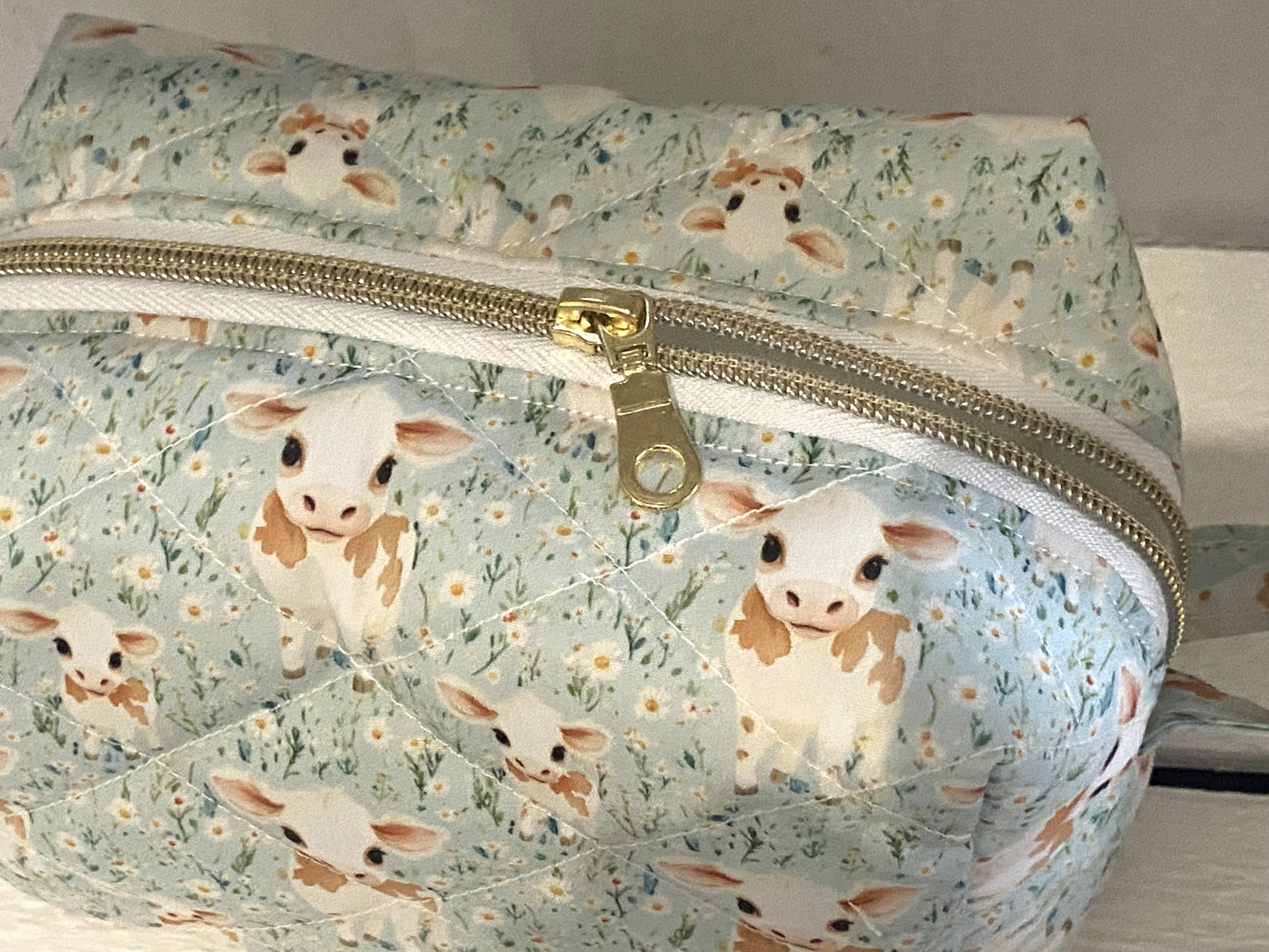 Quilted Boxy Pouch - Medium - Cute Cows