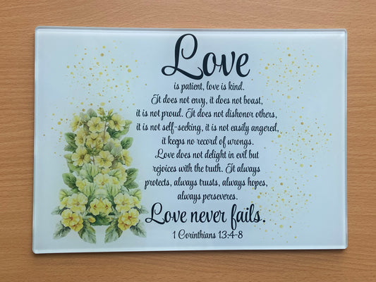 Medium Rectange Chopping Boards - 20x27.5cm Heat Resistant - Love is patient 1 Cor 13:4-8