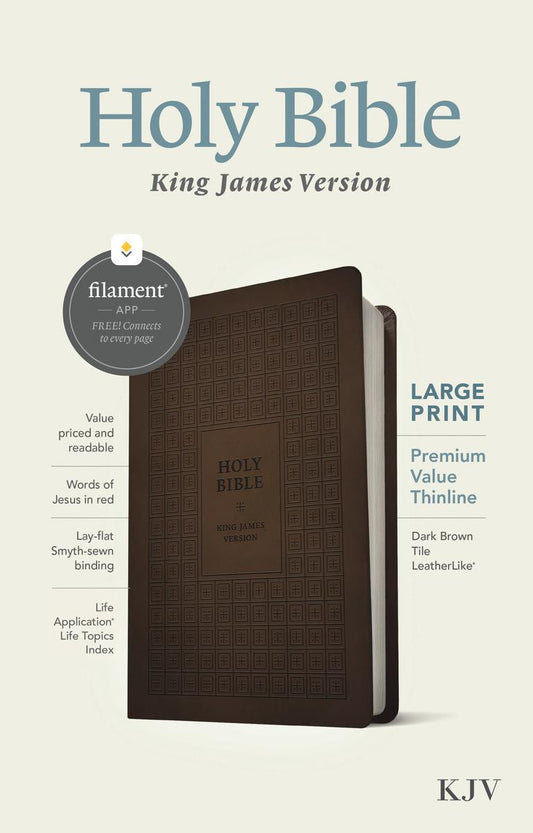 KJV Large Print Thinline Bible, Filament Enabled -brown/red Leather