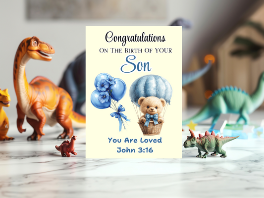 New Baby Son Card - John 3:16 - For God so loved the world that He gave His only begotten Son