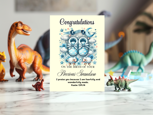 New Baby Grandson Card - Psalm 139:14- I will praise You, for I am fearfully and wonderfully made