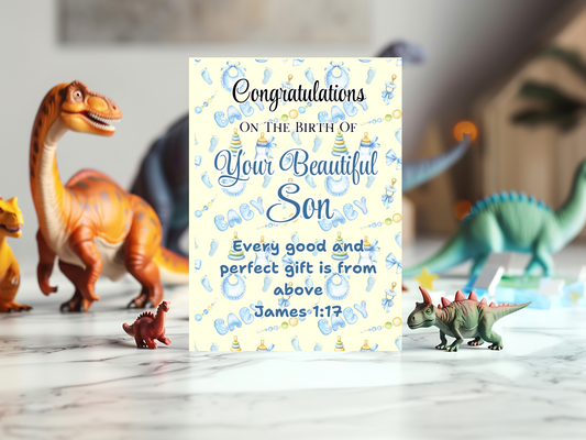 New Baby Son Card - James 1:17 - Every good gift and every perfect gift is from above