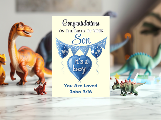 New Baby Son Card - John 3:16 - For God so loved the world that He gave His only begotten Son