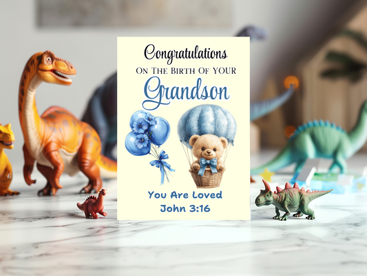 New Baby Grandson Card - John 3:16 - For God so loved the world that He gave His only begotten Son