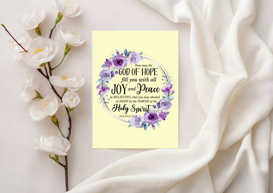 Scripture Card -  Romans 15:13 Now May The God of Hope Fill You With All Joy