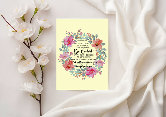 Scripture Card - Hebrews 13:5 - Be Content