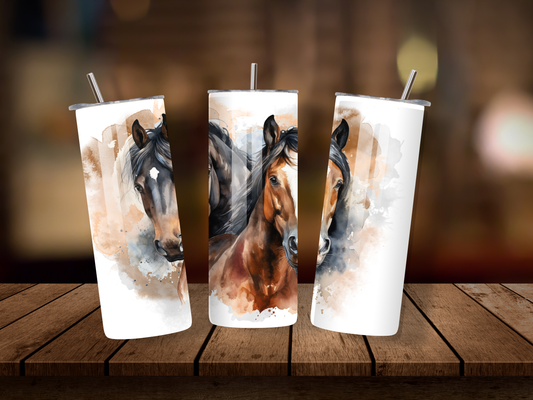 20oz Thermal Stainless Steel Tumbler & Straw, Horses