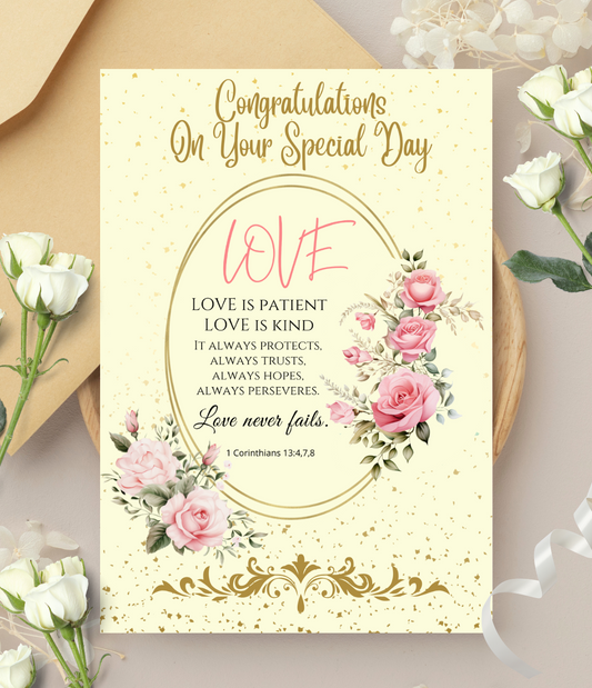 Wedding Card - Love Is Patient, Love Is Kind 1 Corinthians 13:4,7,8
