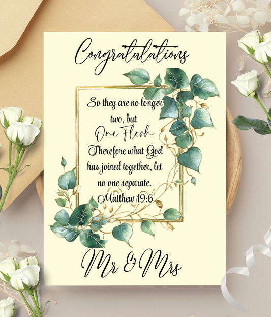 Wedding Card - No Longer Two But One Matthew 19:6