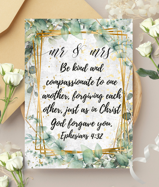 Wedding Card - Be kind and compassionate to one another Ephesians 4:32